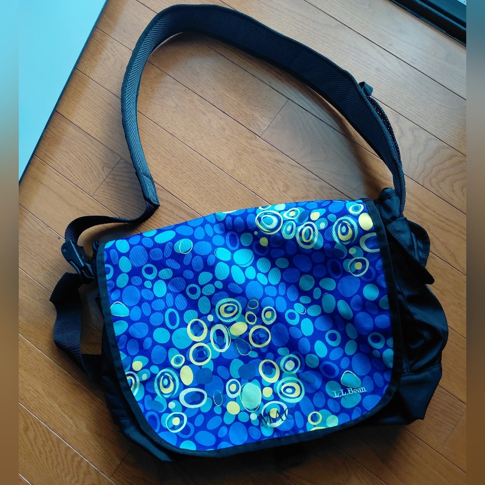 LL Bean durable large colorful purple blue nylon crossbody computer travel bag